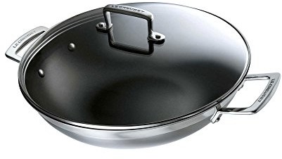 Le Creuset 96201130001000 3ply wiele warstw Wok z pokrywką szklaną i powłoką zapobiegającą przywieraniu 30 cm 96201130001000